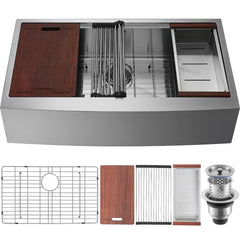 VEVOR Farmhouse Kitchen Sink, 304 Stainless Steel Drop-In Sinks, Top Mount Single Bowl Basin with Ledge & Accessories