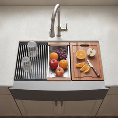 VEVOR 33-inch Kitchen Undermount Single Bowl Sinks, Stainless Steel Drop-In Farmhouse Basin with Ledge & Accessories