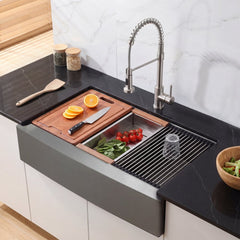 VEVOR 33-inch Kitchen Undermount Single Bowl Sinks, Stainless Steel Drop-In Farmhouse Basin with Ledge & Accessories