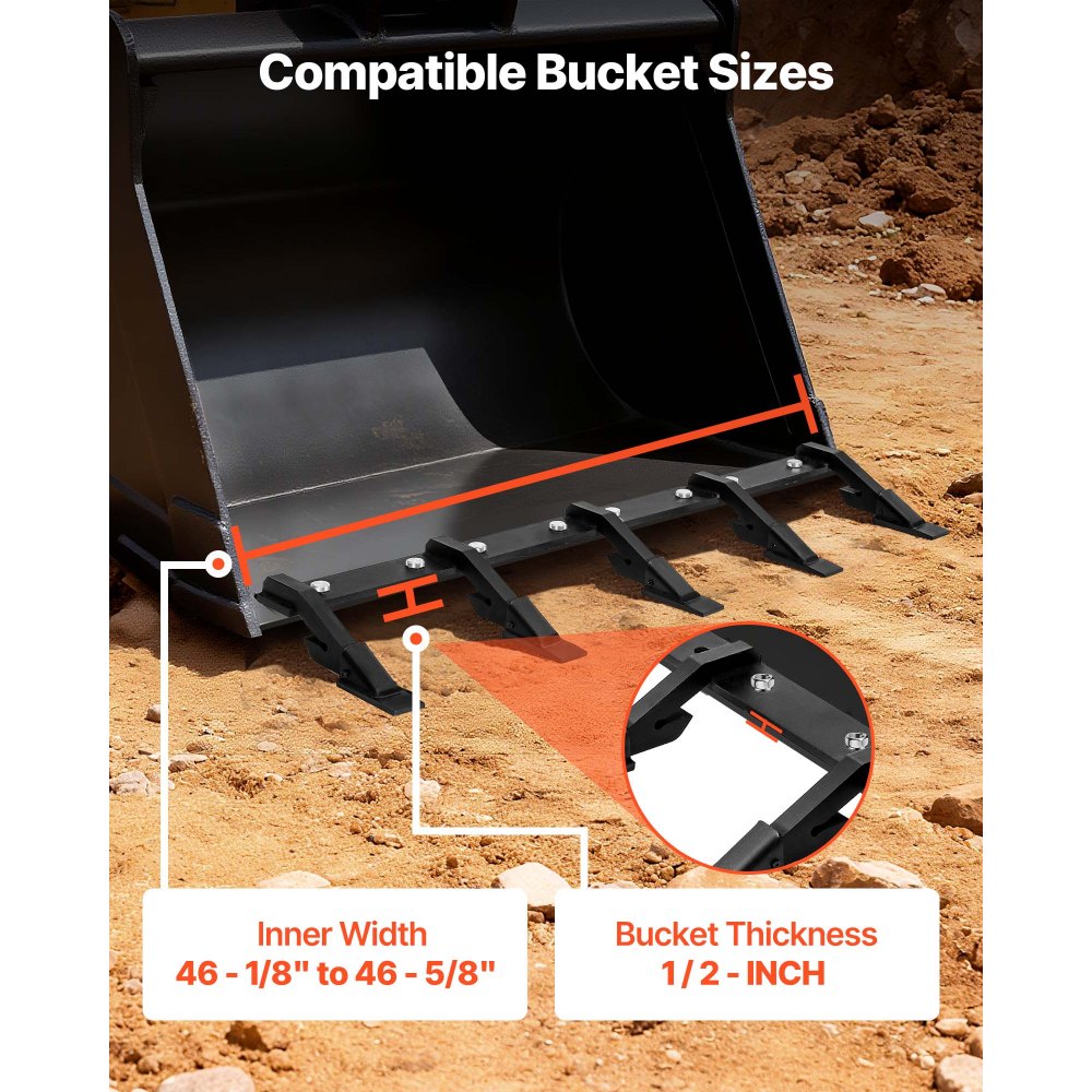VEVOR Bucket Tooth Bar, 46 in Heavy Duty 5 Teeth Tractor Bucket Bar for Loader Tractor Loader Skidsteer, 4560 lbs Load