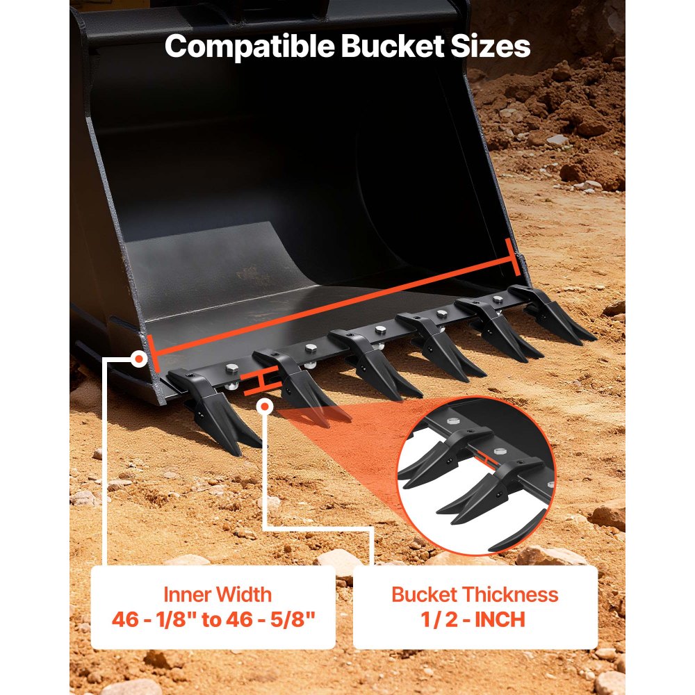 VEVOR Bucket Tooth Bar,45.2 in Heavy Duty 6 Teeth Tractor Bucket Bar for Tractor Loader Skidsteer, 4560 lbs Load