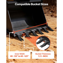 VEVOR Bucket Tooth Bar,45.2 in Heavy Duty 6 Teeth Tractor Bucket Bar for Tractor Loader Skidsteer, 4560 lbs Load