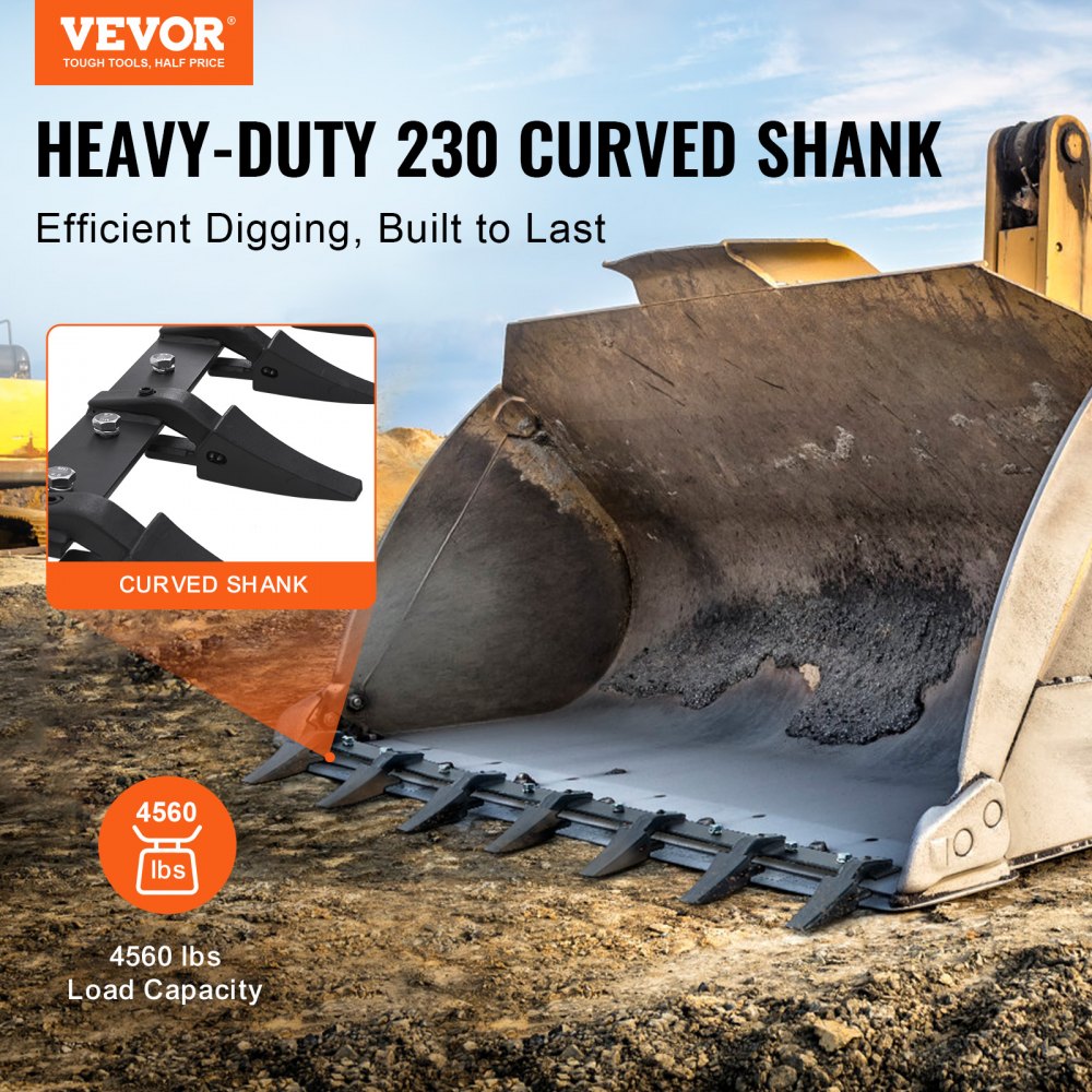 VEVOR Bucket Tooth Bar, 60'', Heavy Duty Tractor Bucket 7 Teeth Bar for Loader Tractor Skidsteer, 4560 lbs Load-Bearing