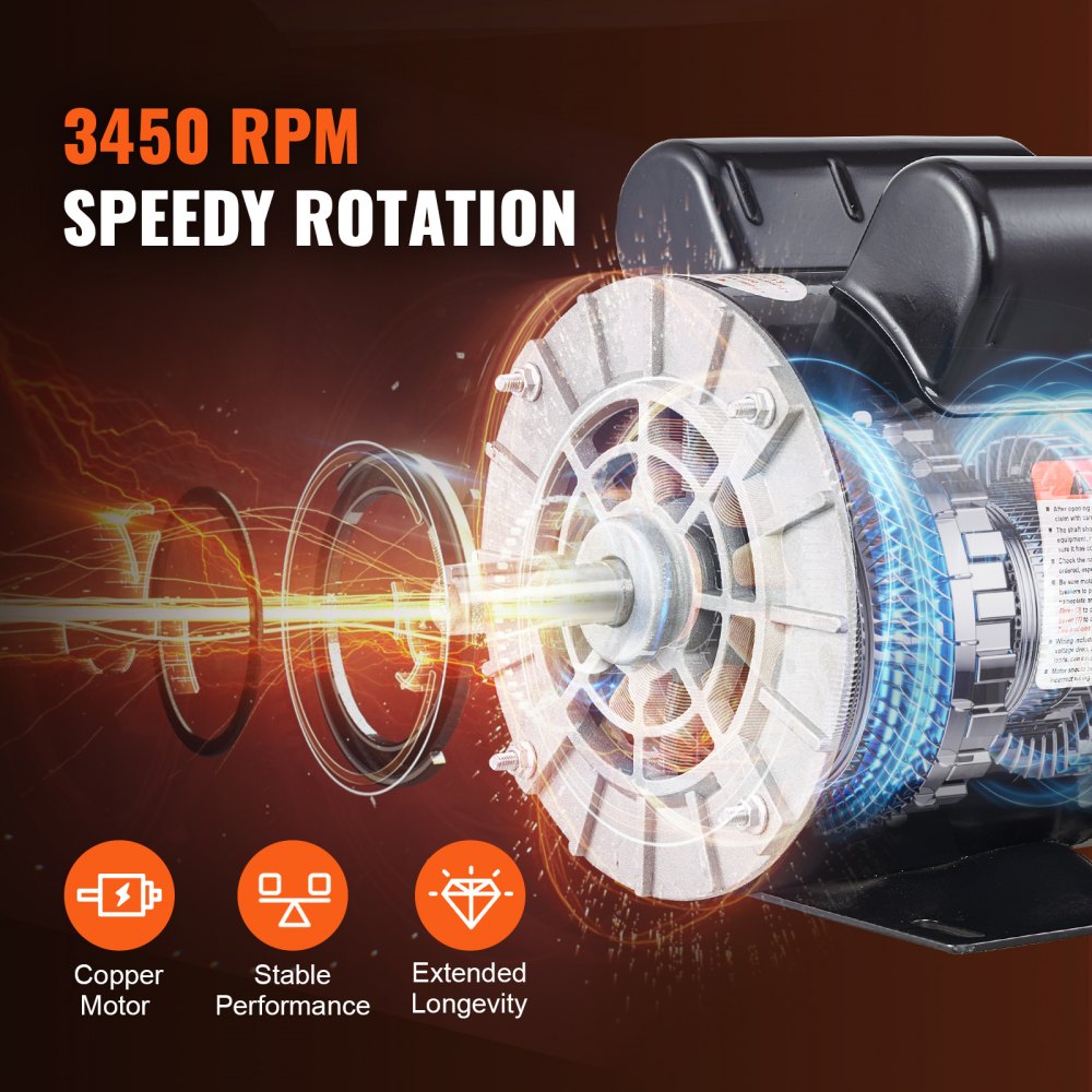 VEVOR 2HP SPL Air Compressor Electric Motor, 115/230V, 20/10 Amps, 56 Frame 3450RPM, 5/8" Keyed Shaft, 1.88" Shaft