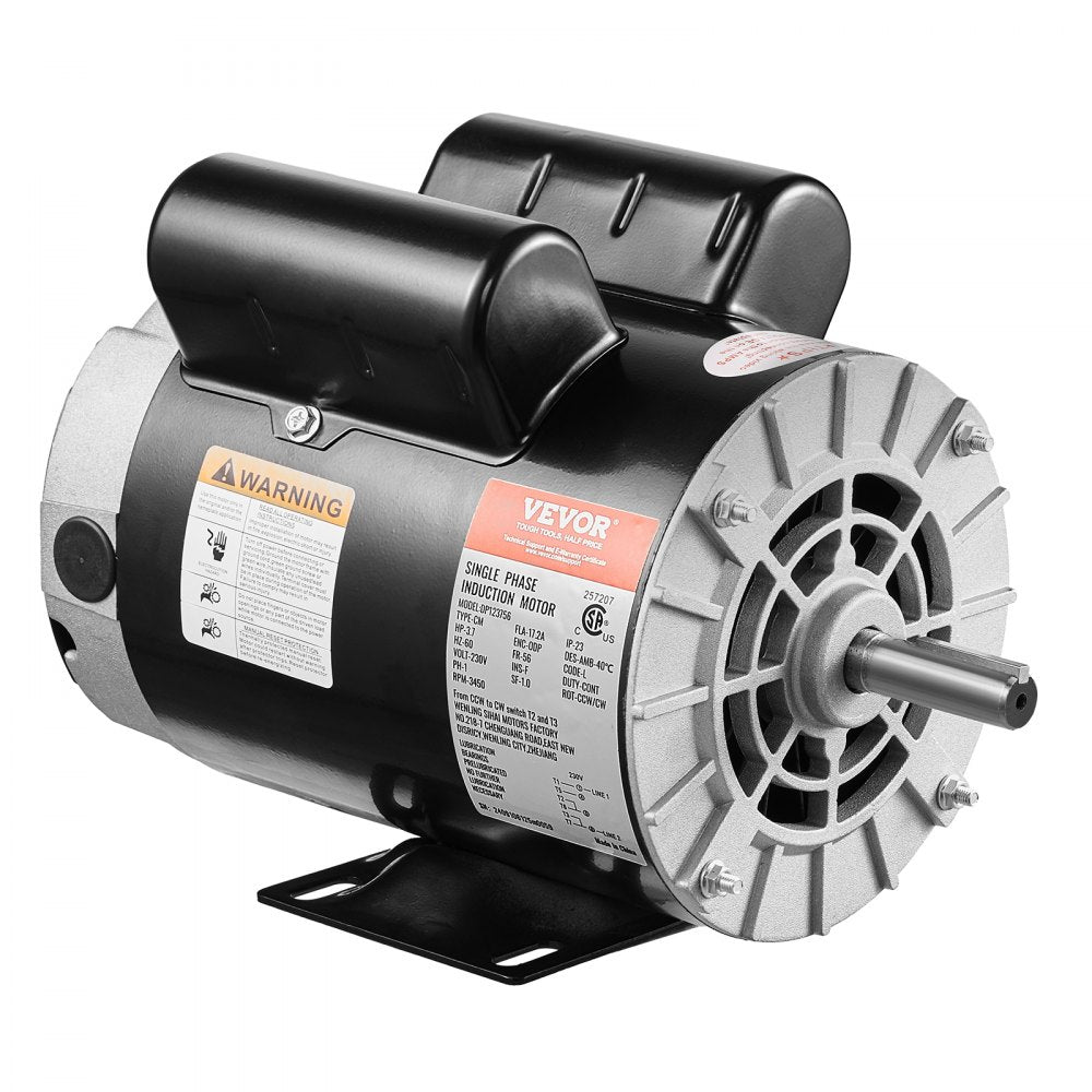 VEVOR 3.7HP Air Compressor Motor, 3450RPM Electric Motor, 230V 17.2 Amps, 5/8" Keyed Shaft 56 Frame, 1.88" Shaft