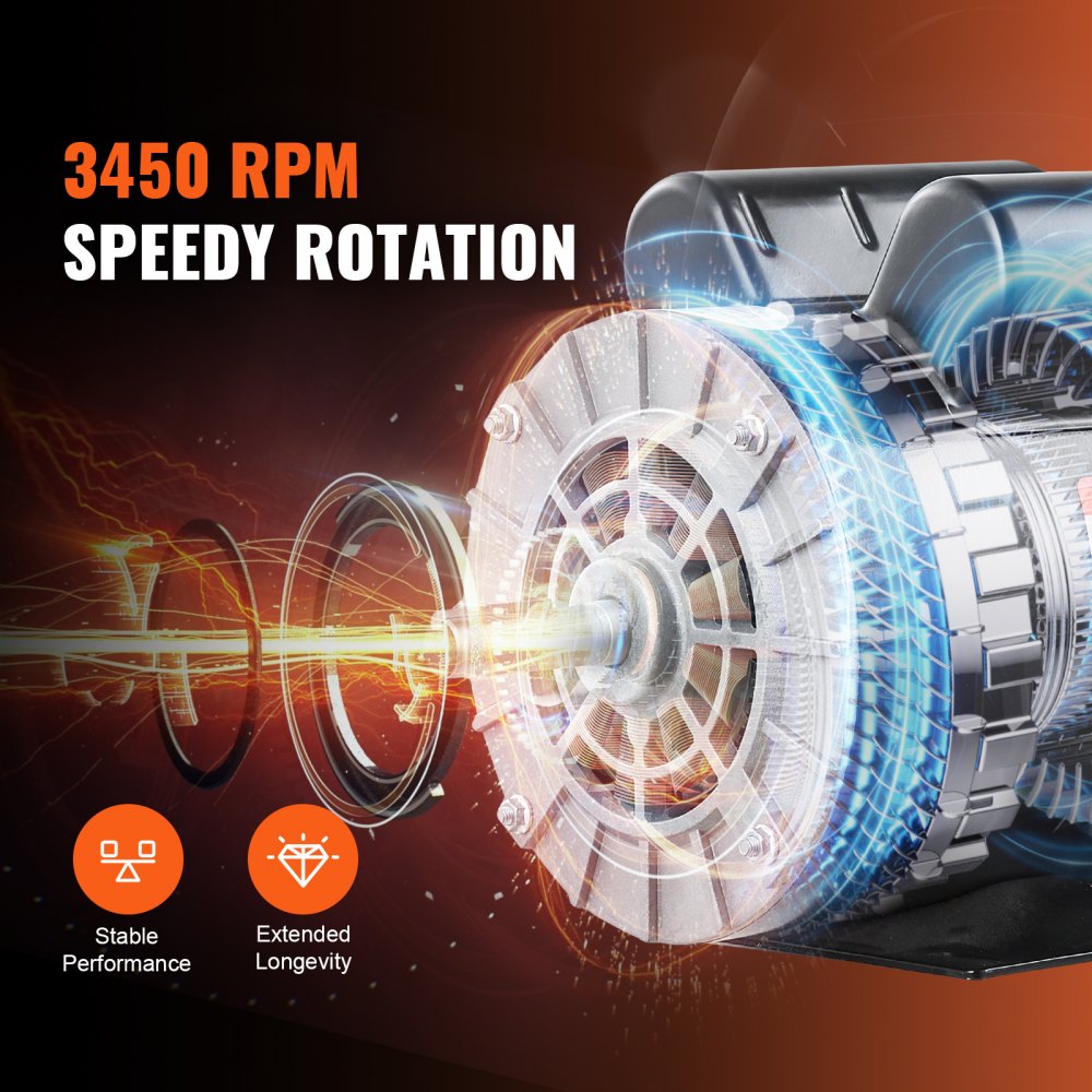 VEVOR 3HP Air Compressor Electric Motor, 230V 15.5 Amps, 56 Frame 3450RPM, 5/8" Keyed Shaft, 1.88" Shaft Length, Single