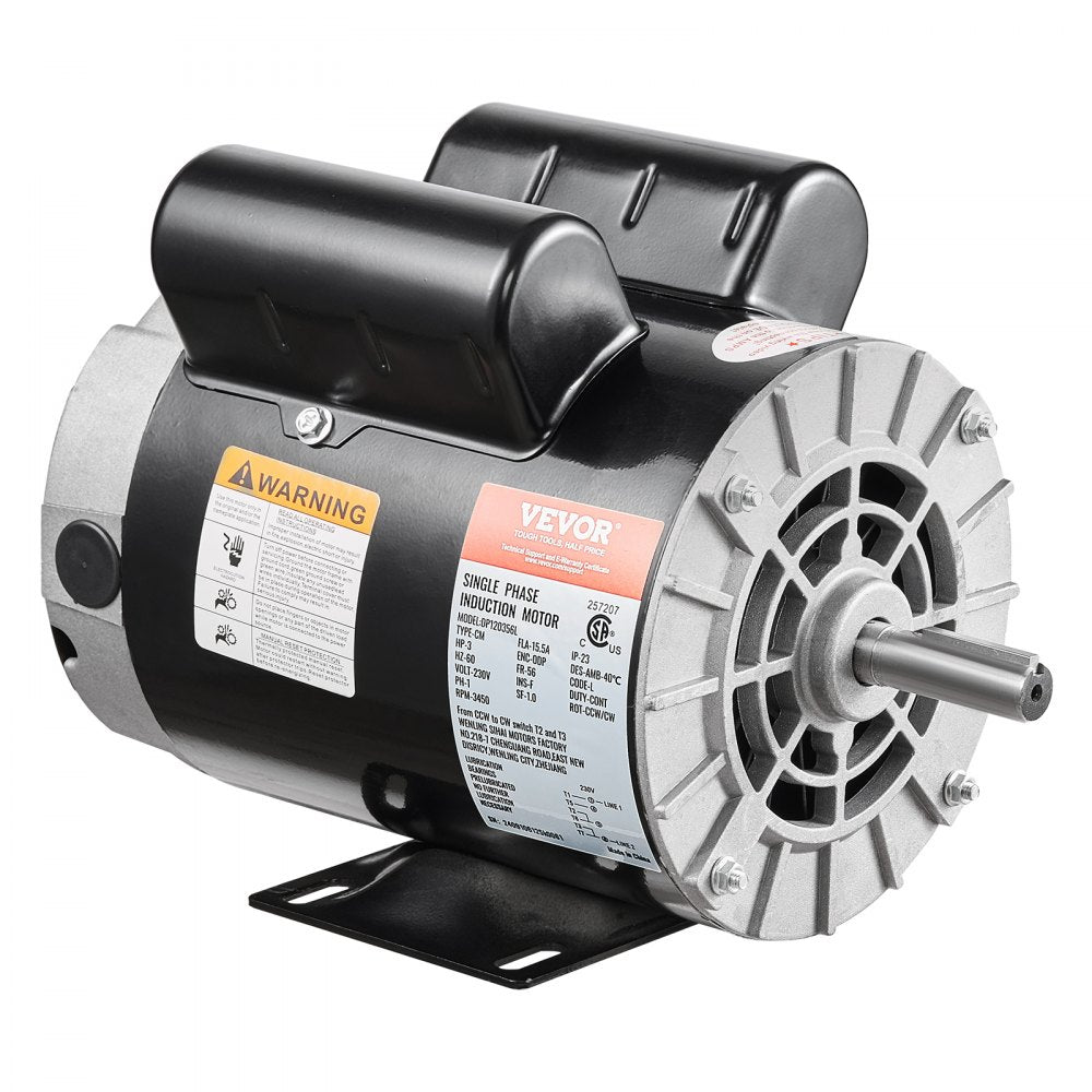 VEVOR 3HP Air Compressor Electric Motor, 230V 15.5 Amps, 56 Frame 3450RPM, 5/8" Keyed Shaft, 1.88" Shaft Length, Single