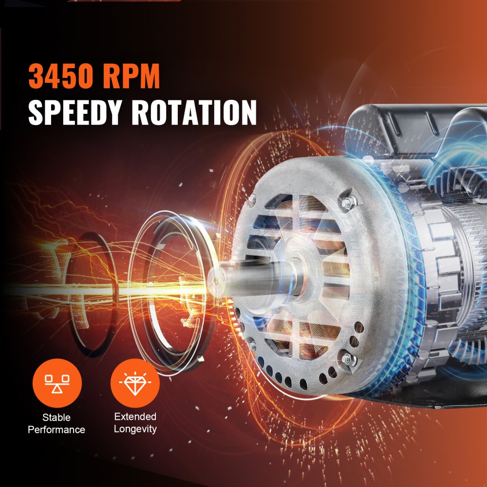 VEVOR 5HP Air Compressor Electric Motor, 230V 25 Amps, 56HZ Frame 3450RPM, 7/8" Keyed Shaft, 2.25" Shaft Length, Single