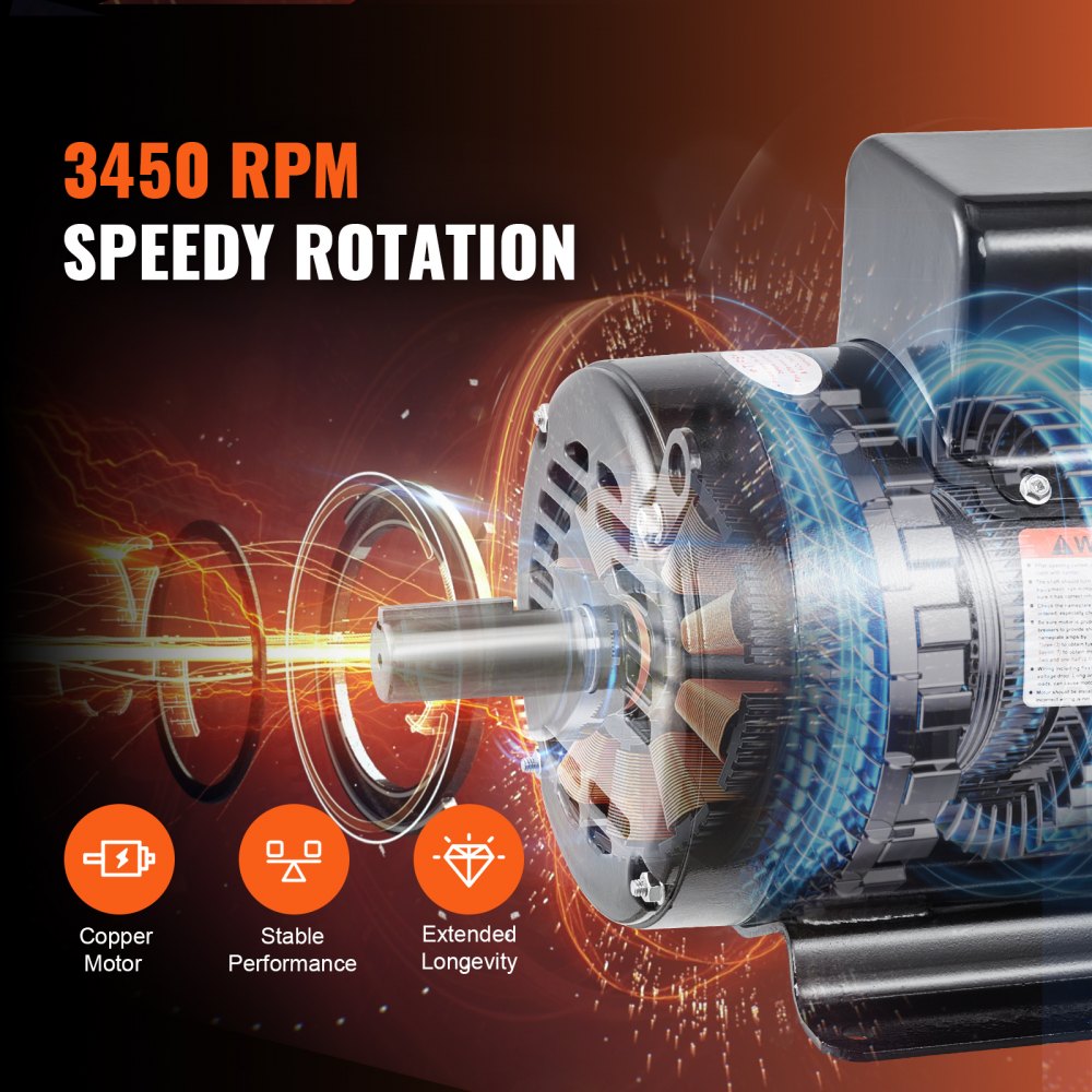VEVOR 7.5HP Air Compressor Motor, 230V 31.6 Amps Electric Motor, 3450RPM 184T Frame, 1-1/8" Keyed Shaft, 2.75" Shaft