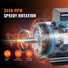 VEVOR 7.5HP Air Compressor Motor, 230V 31.6 Amps Electric Motor, 3450RPM 184T Frame, 1-1/8" Keyed Shaft, 2.75" Shaft