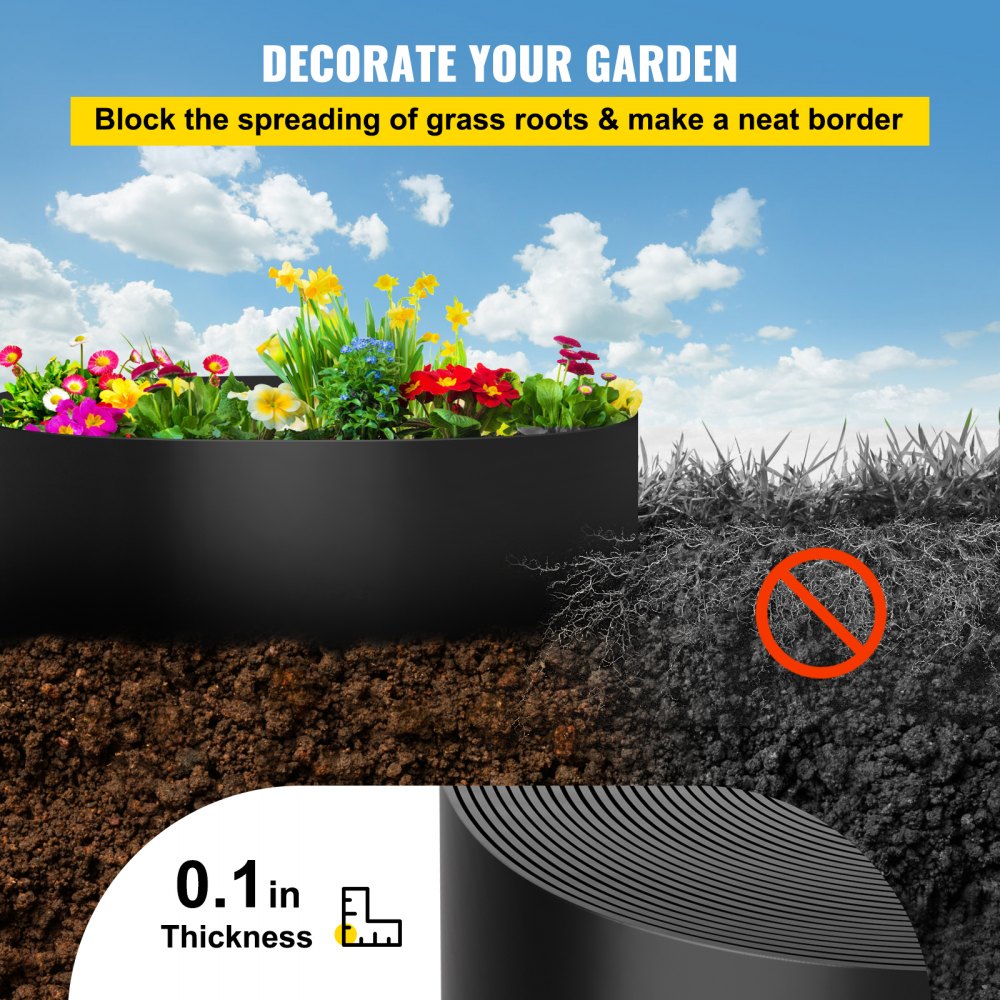 VEVOR Landscape Edging, 10 inch Depth 300 ft Total Length, Recycled HDPE Coiled Terrace Board, Flexible Bender Border
