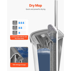 VEVOR Mop and Bucket with Wringer Set, Wet & Dry Use, Flat Mop and Bucket System with 3 Washable Microfiber Pads, Flat