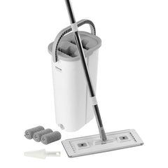 VEVOR Mop and Bucket with Wringer Set, Wet & Dry Use, Flat Mop and Bucket System with 3 Washable Microfiber Pads, Flat