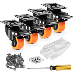 VEVOR Caster Wheels, 2-inch Swivel Plate Casters, Set of 4, with Security Dual Locking No Noise PVC Wheels, Heavy Duty