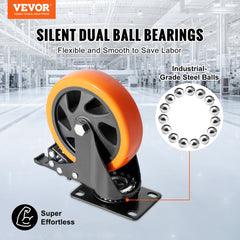 VEVOR Caster Wheels, 5-inch Swivel Plate Casters, Set of 4, with Security A/B Locking No Noise PVC Wheels, Heavy Duty