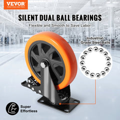 VEVOR Caster Wheels, 6-inch Swivel Plate Casters, Set of 4, with Security A/B Locking No Noise PVC Wheels, Heavy Duty