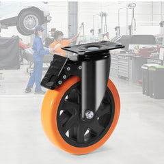 VEVOR Caster Wheels, 6-inch Swivel Plate Casters, Set of 4, with Security A/B Locking No Noise PVC Wheels, Heavy Duty