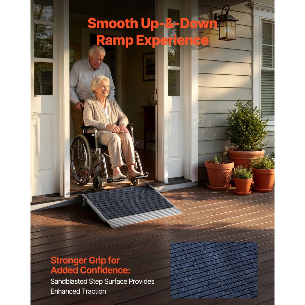 VEVOR Threshold Ramp for Doorways, 24 x 35.8 in, Platform Aluminum Wheelchair Ramp with Adjustable Height, Non-Slip
