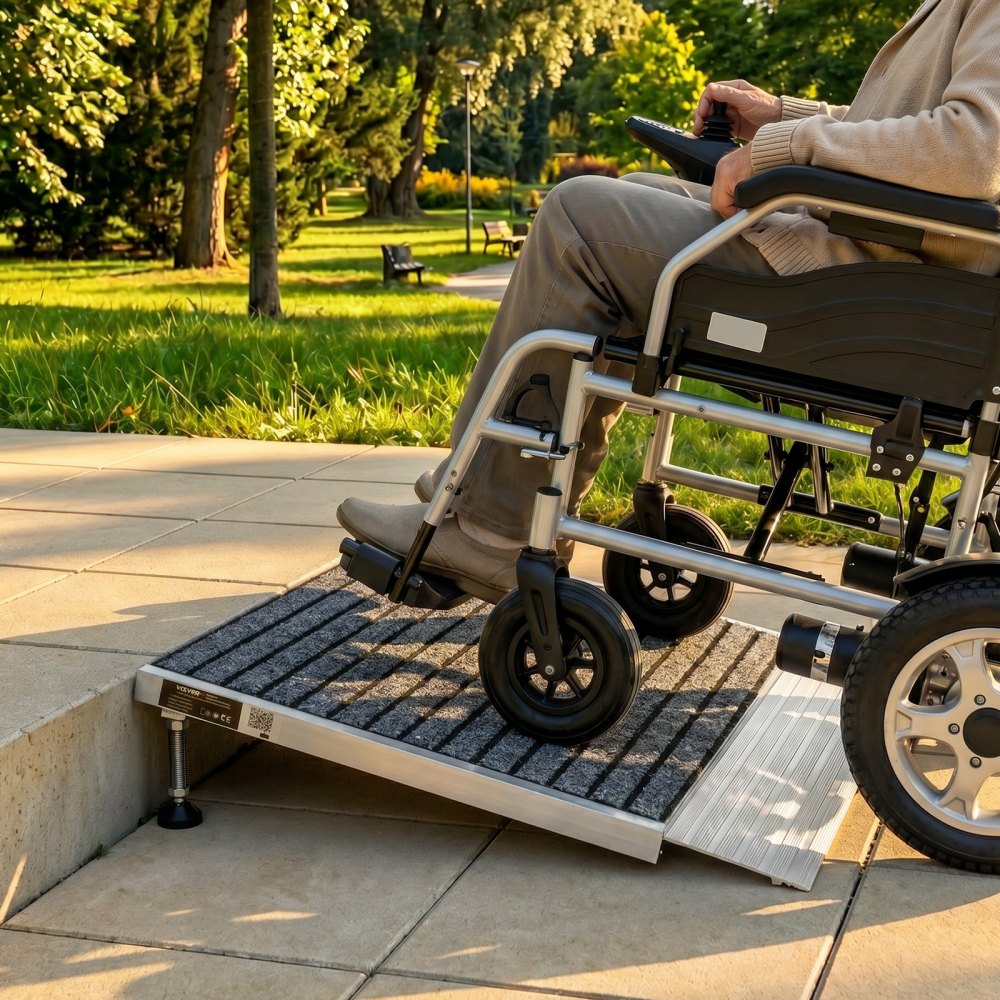 VEVOR Threshold Ramp for Doorways, 24 x 35.8 in, Platform Aluminum Wheelchair Ramp with Adjustable Height, Non-Slip
