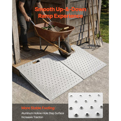 VEVOR Threshold Ramp for Doorways, 29.5 x 24.3 in, Platform Aluminum Wheelchair Ramp, Non-Slip Door Threshold Ramps