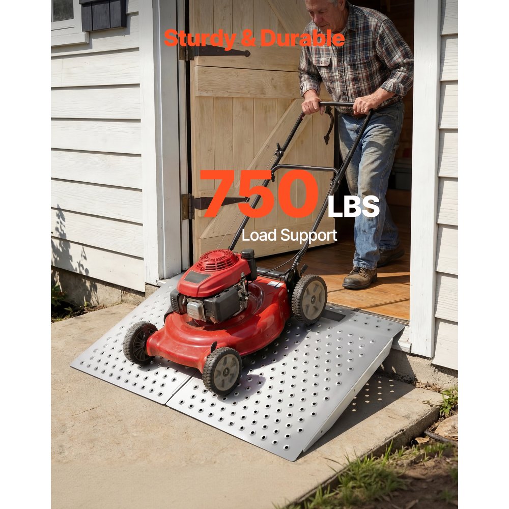 VEVOR Threshold Ramp for Doorways, 29.5 x 24.3 in, Platform Aluminum Wheelchair Ramp, Non-Slip Door Threshold Ramps