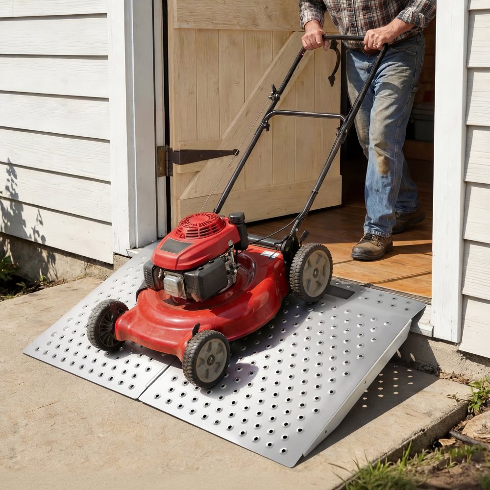 VEVOR Threshold Ramp for Doorways, 29.5 x 24.3 in, Platform Aluminum Wheelchair Ramp, Non-Slip Door Threshold Ramps