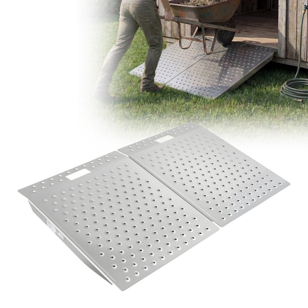 VEVOR Threshold Ramp for Doorways, 29.5 x 24.3 in, Platform Aluminum Wheelchair Ramp, Non-Slip Door Threshold Ramps