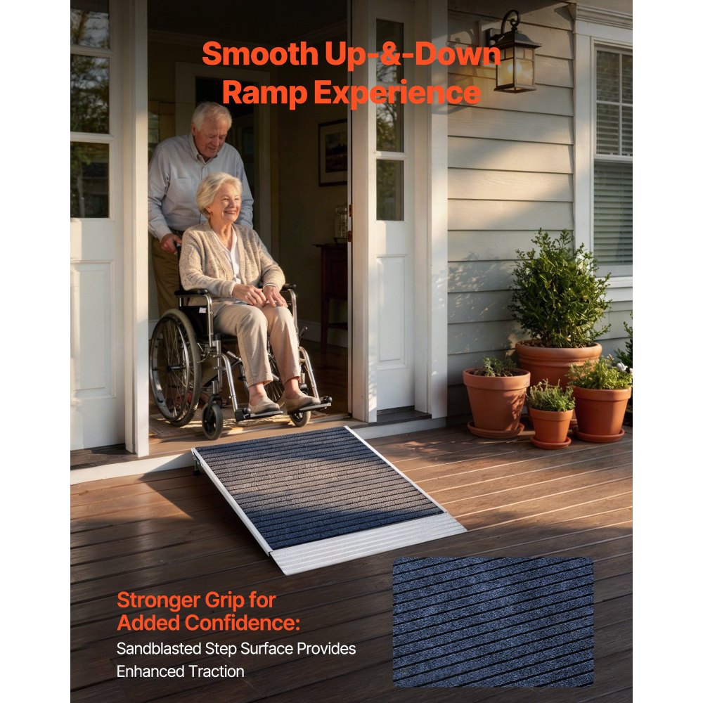 VEVOR Threshold Ramp for Doorways, 36 x 36 in, Platform Aluminum Wheelchair Ramp with Adjustable Height, Non-Slip Door