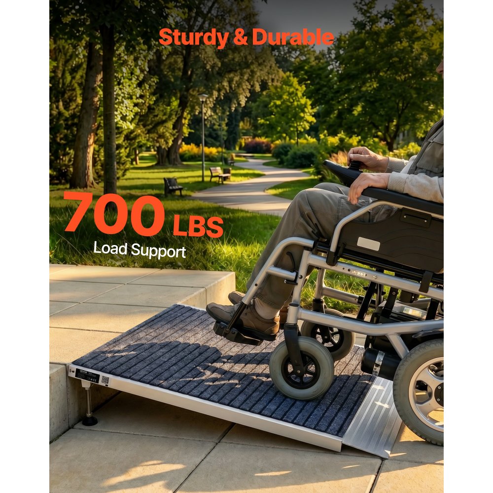 VEVOR Threshold Ramp for Doorways, 36 x 36 in, Platform Aluminum Wheelchair Ramp with Adjustable Height, Non-Slip Door