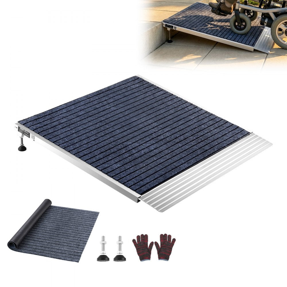 VEVOR Threshold Ramp for Doorways, 36 x 36 in, Platform Aluminum Wheelchair Ramp with Adjustable Height, Non-Slip Door