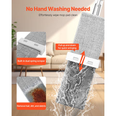 VEVOR Flat Mop, Self Wringing, Microfiber Floor Mop with 4 Reusable & Washable Mop Pads for Dry & Wet Floor Cleaning