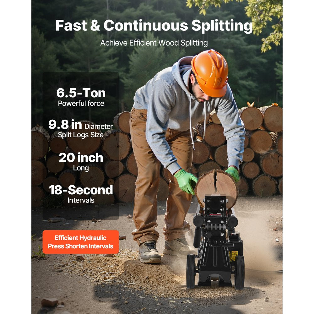 VEVOR Electric Log Splitter, 6.5 Tons Electric Wood Splitter, 1500W 15 Amp Motor, Portable Firewood Splitting Machine