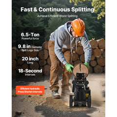 VEVOR Electric Log Splitter, 6.5 Tons Electric Wood Splitter, 1500W 15 Amp Motor, Portable Firewood Splitting Machine