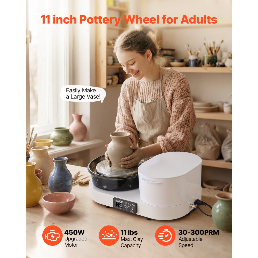 VEVOR Pottery Wheel for Adults, 11" Aluminum Turntable, 450W Electric Table Top Pottery Wheel with Foot Pedal, 30-300