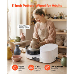 VEVOR Pottery Wheel for Adults, 11" Aluminum Turntable, 450W Electric Table Top Pottery Wheel with Foot Pedal, 30-300