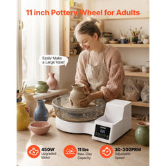 VEVOR Pottery Wheel for Adults, 11" Aluminum Turntable, 450W Electric Table Top Pottery Wheel with Foot Pedal, 30-300
