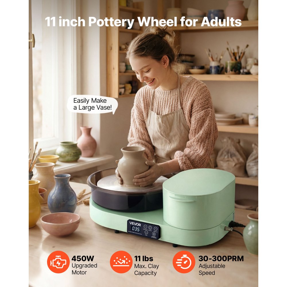 VEVOR Pottery Wheel for Adults, 11" Aluminum Turntable, 450W Electric Table Top Pottery Wheel with Foot Pedal, 30-300