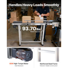 VEVOR Belt Conveyor, 47 x 7.8 inch Conveyor Table, Heavy Duty Stainless Steel Motorized Belt Conveyor for Inkjet Coding