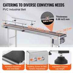 VEVOR Belt Conveyor, 59 x 15.7 inch Conveyor Table, Heavy Duty Stainless Steel Motorized Belt Conveyor for Inkjet