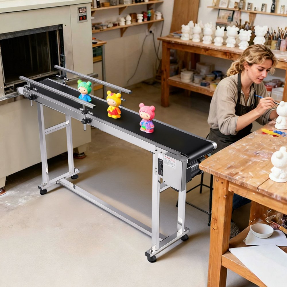 VEVOR Belt Conveyor, 59 x 7.8 inch Conveyor Table, Heavy Duty Stainless Steel Motorized Belt Conveyor for Inkjet Coding