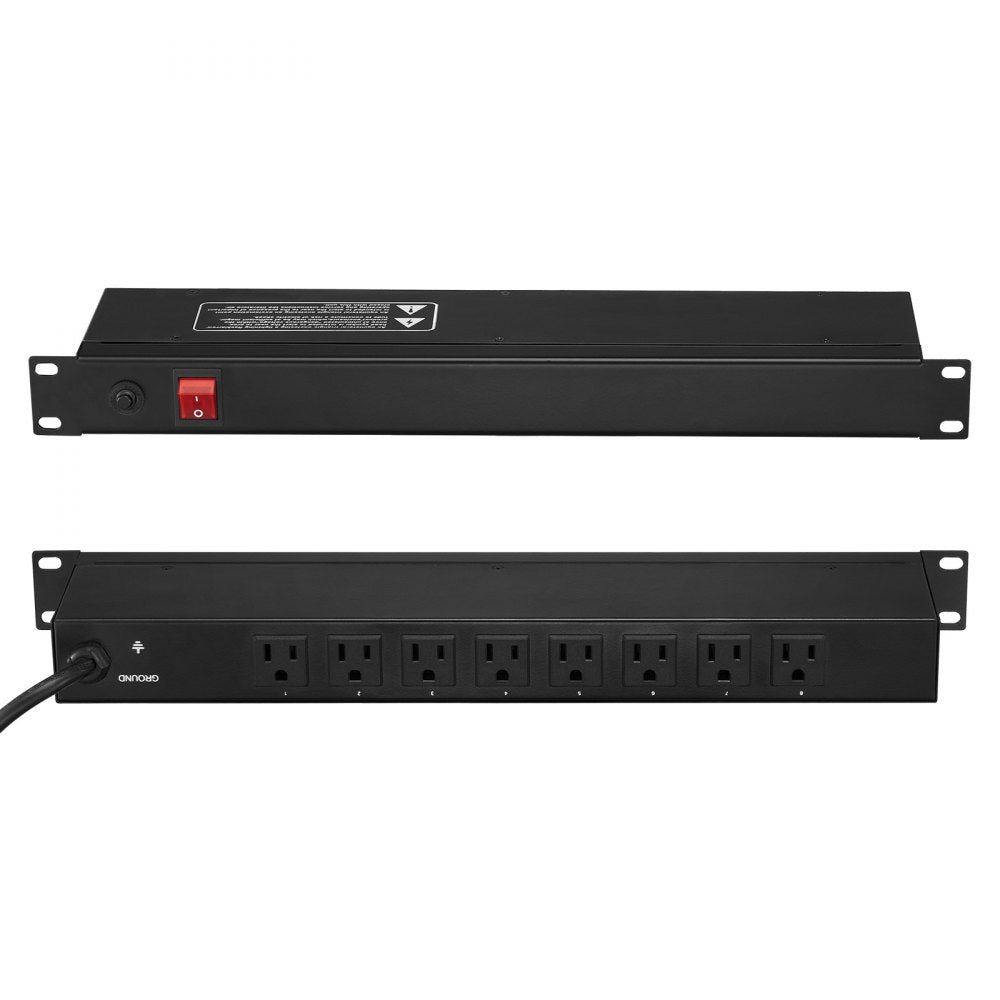 VEVOR 1U PDU, 8 Outlets, Rack Mount Power Strip Fits Standard 19" Server Racks, with Integrated Switch Surge Protection