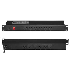 VEVOR 1U PDU, 12 Outlets, Rack Mount Power Strip Fits Standard 19" Server Racks, with Integrated Switch Surge