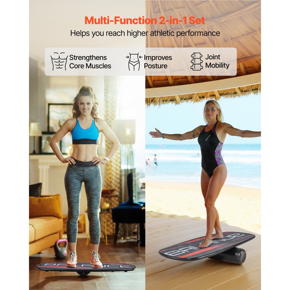 VEVOR Balance Board, 3-Level Height Adjustable Wobble Board Trainer for Adults, Premium Wooden Balance Training