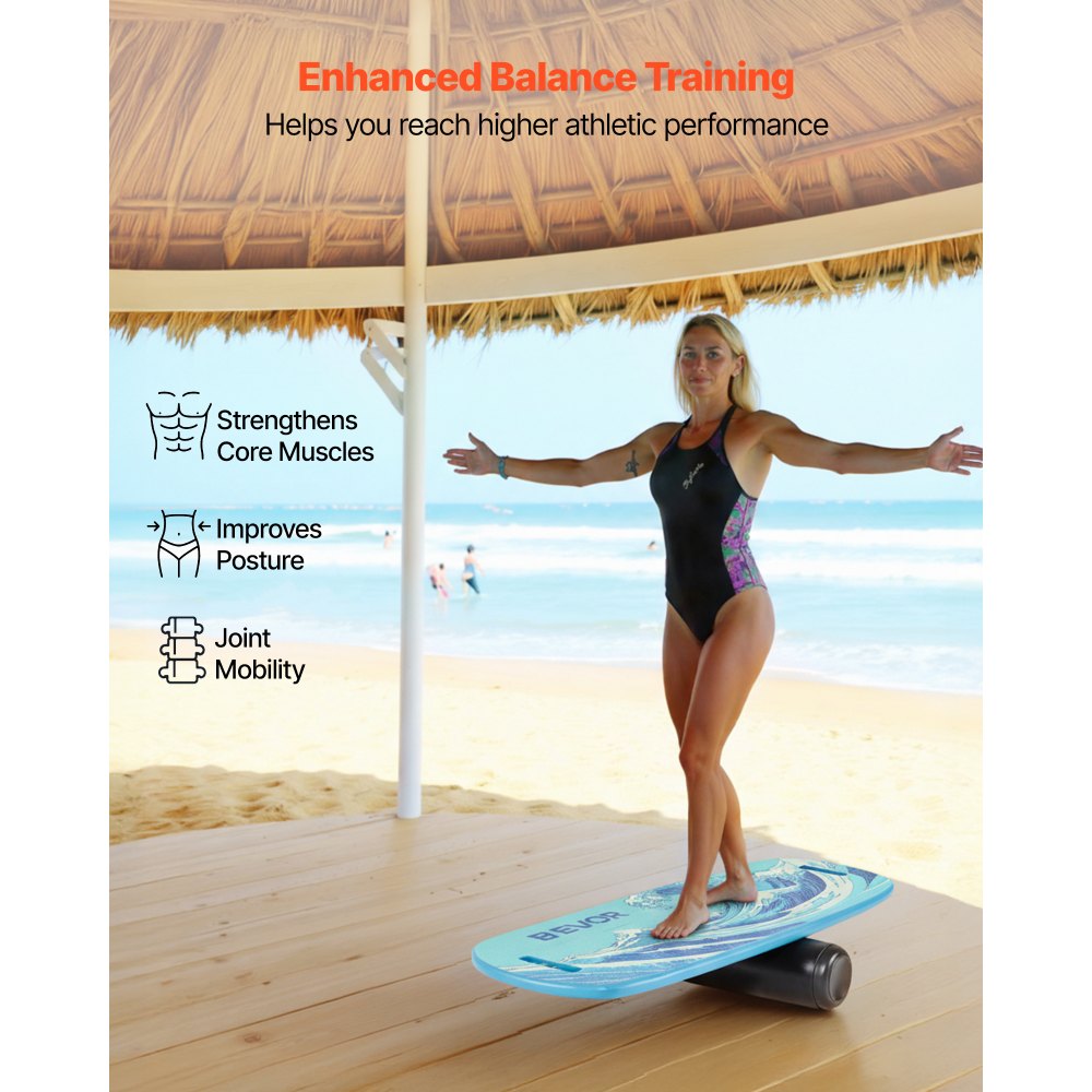 VEVOR Balance Board, Wobble Board Trainer for Adults, Premium Wooden Balance Training Equipment with Roller, Magnetic