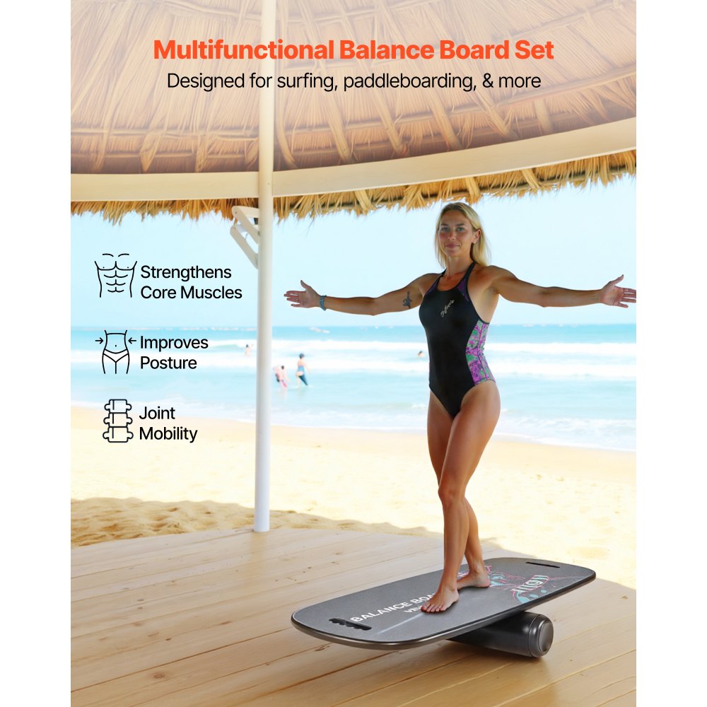 VEVOR Balance Board, 2-in-1 Wobble Board Trainer for Adults, Premium Wooden Balance Training Equipment, with Roller