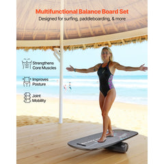 VEVOR Balance Board, 2-in-1 Wobble Board Trainer for Adults, Premium Wooden Balance Training Equipment, with Roller