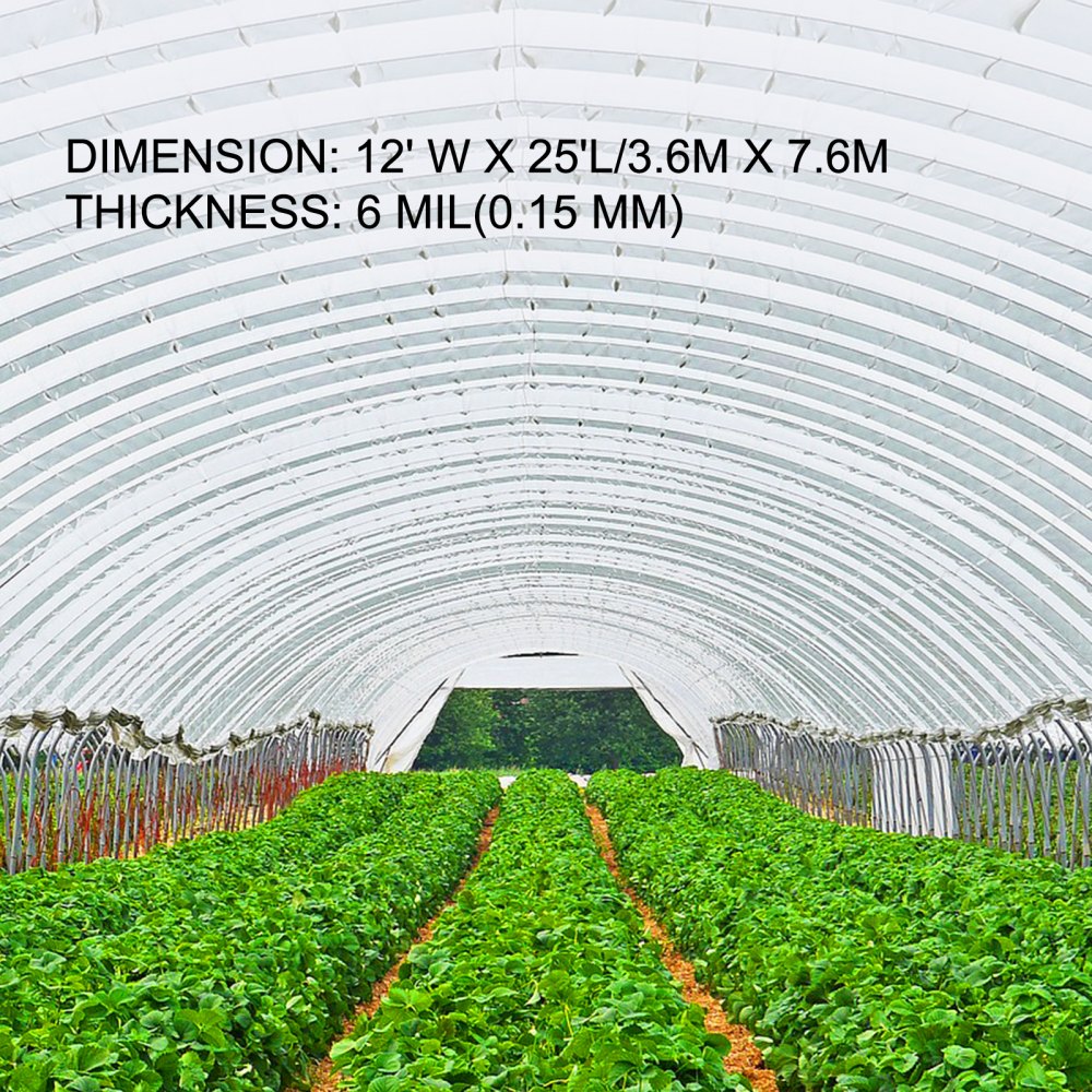 VEVOR Greenhouse Film 12 x 25 ft, Greenhouse Polyethylene Film 6 Mil Thickness, Greenhouse Clear Plastic Film UV