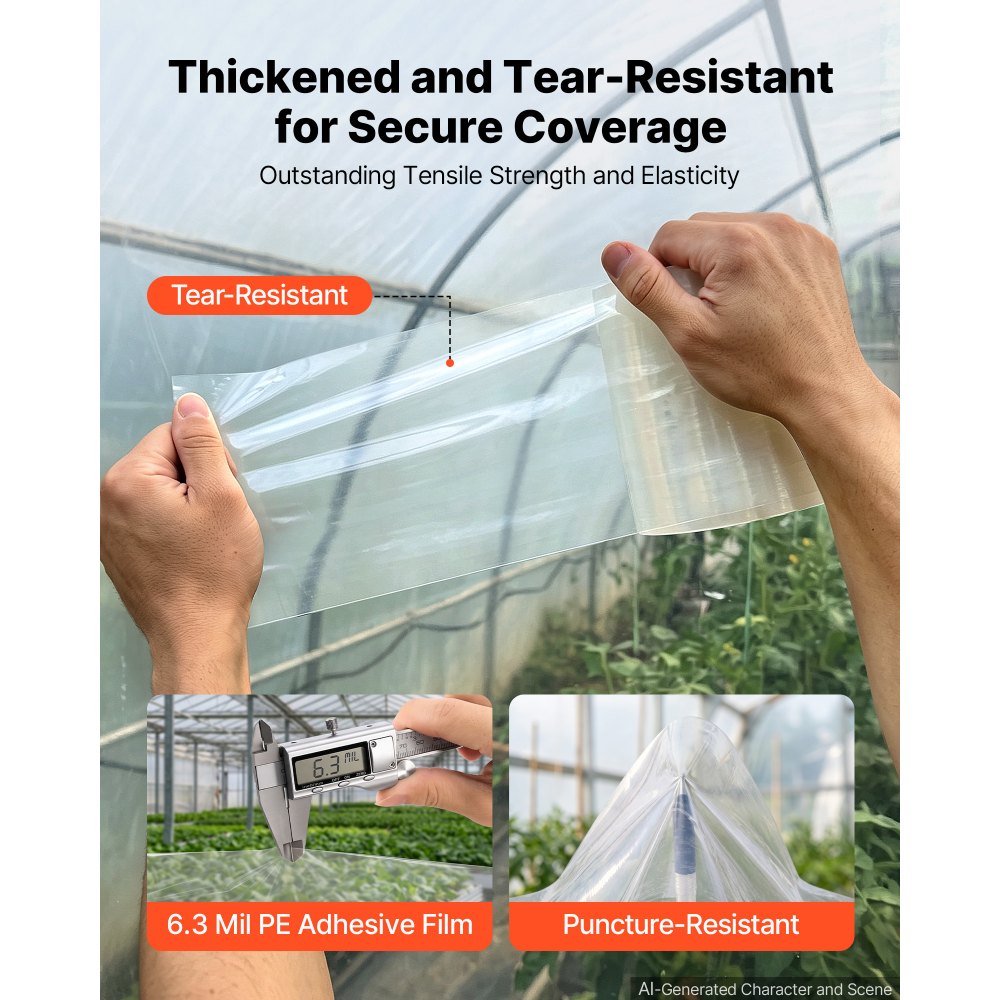 VEVOR Greenhouse Repair Tape 6 in x 108 ft 6.3 Mil Clear Polyethylene Patch, for Plastic Sheeting & Tent Seaming