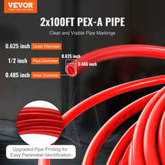 VEVOR PEX Pipe 1/2 Inch, 2 x 100 Feet Length PEX-A Flexible Pipe Tubing for Potable Water, Pex Water Lines for Hot/Cold