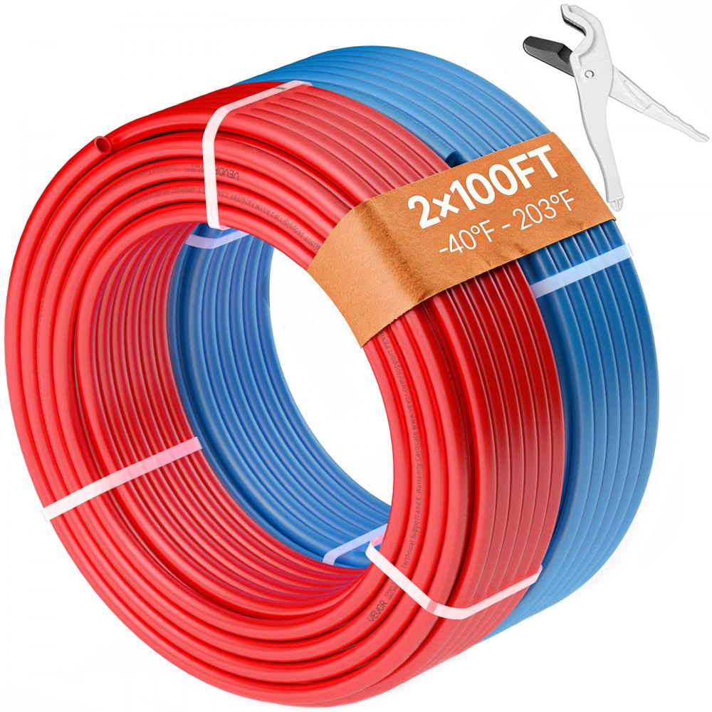 VEVOR PEX Pipe 1/2 Inch, 2 x 100 Feet Length PEX-A Flexible Pipe Tubing for Potable Water, Pex Water Lines for Hot/Cold